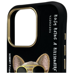 Nimmy iPhone 16 Pro Telefon Kılıfı Gözlük Şeklinde Havalı Köpek - Siyah