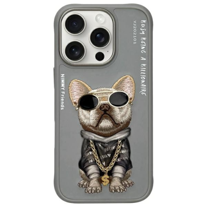 Nimmy iPhone 16 Pro Telefon Kılıfı Gözlük Şeklinde Havalı Köpek - Gri