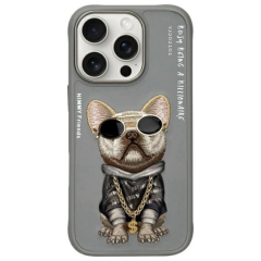 Nimmy iPhone 16 Pro Telefon Kılıfı Gözlük Şeklinde Havalı Köpek - Gri