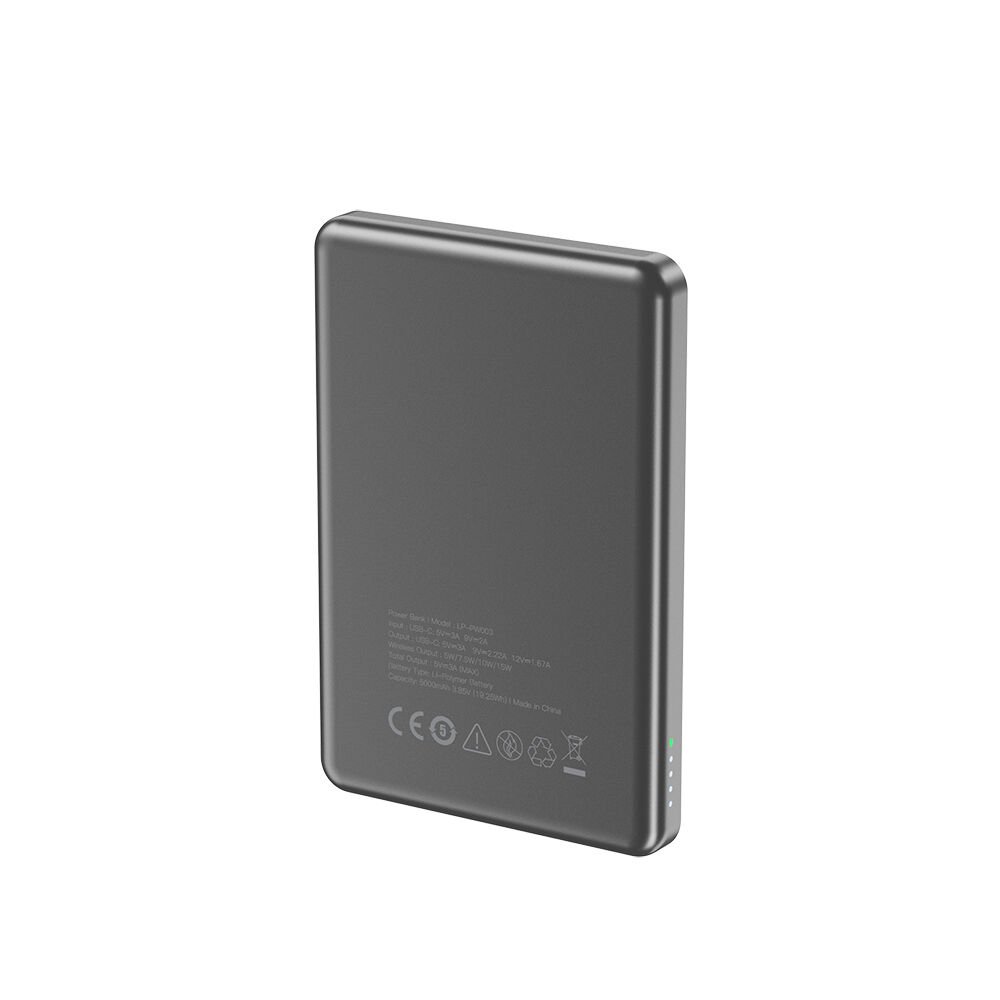 Lapas LP-PW003 Ultra İnce Hızlı Şarj Özellikli Wireless Powerbank 5000mAh 15W Gri