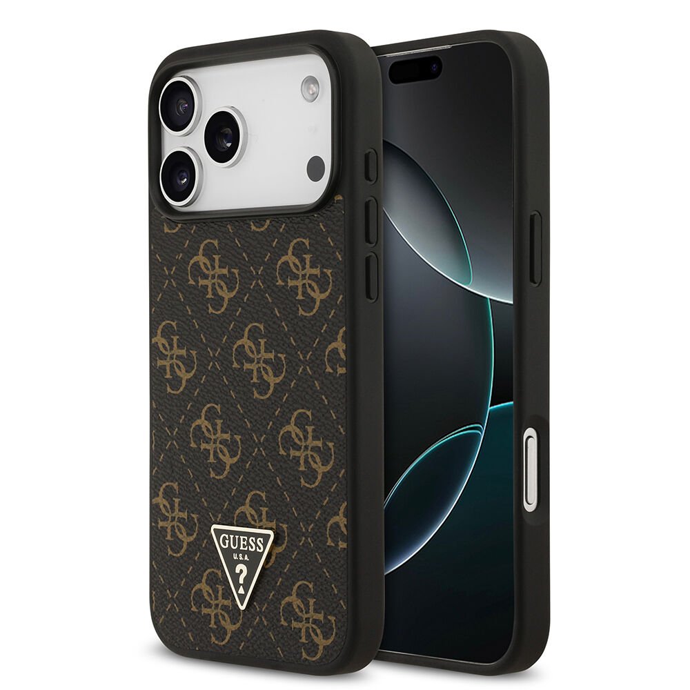 Apple iPhone 17 Pro Max Kılıf Guess Orjinal Lisanslı PU Deri 4G Desenli Üçgen Logolu Kılıf