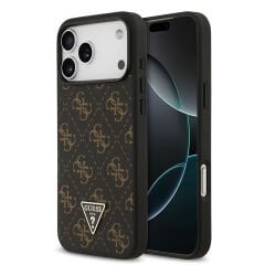 Apple iPhone 17 Pro Max Kılıf Guess Orjinal Lisanslı PU Deri 4G Desenli Üçgen Logolu Kılıf
