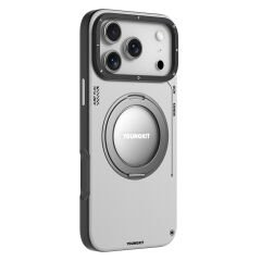 Apple iPhone 17 Pro Max Kılıf M-safe Şarj Özellikli 360 Derece Standlı Basit Mat Deri Desenli Youngkit Tech Leather Serisi Kılıf