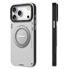 Apple iPhone 17 Pro Max Kılıf M-safe Şarj Özellikli 360 Derece Standlı Basit Mat Deri Desenli Youngkit Tech Leather Serisi Kılıf