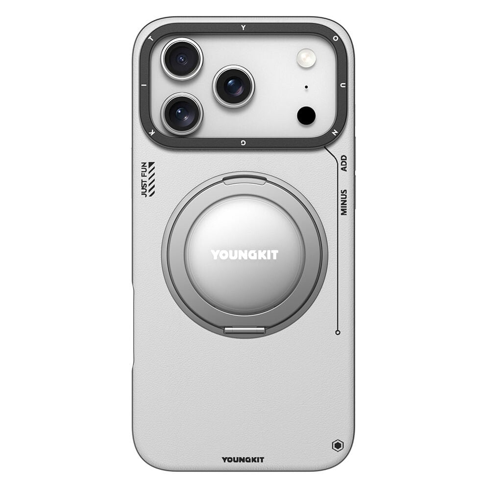 Apple iPhone 17 Pro Max Kılıf M-safe Şarj Özellikli 360 Derece Standlı Basit Mat Deri Desenli Youngkit Tech Leather Serisi Kılıf