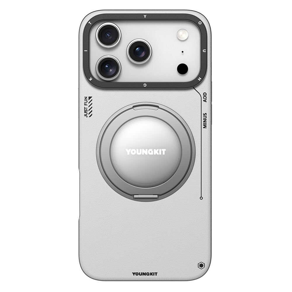 Apple iPhone 17 Pro Max Kılıf M-safe Şarj Özellikli 360 Derece Standlı Basit Mat Deri Desenli Youngkit Tech Leather Serisi Kılıf