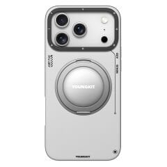 Apple iPhone 17 Pro Max Kılıf M-safe Şarj Özellikli 360 Derece Standlı Basit Mat Deri Desenli Youngkit Tech Leather Serisi Kılıf