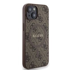 Apple iPhone 14 Kılıf Guess Orjinal Lisanslı M-safe Şarj Özellikli PU Halkalı 4G Desenli Yazı Logolu Kılıf