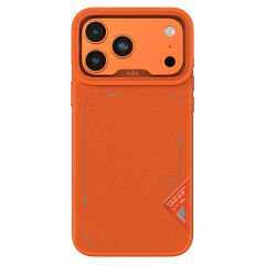 Apple iPhone 17 Pro Max Kılıf M-safe Şarj Özellikli O-Ring Metal Kamera Çerçeveli Kajsa Matrix Collection Kılıf Turuncu