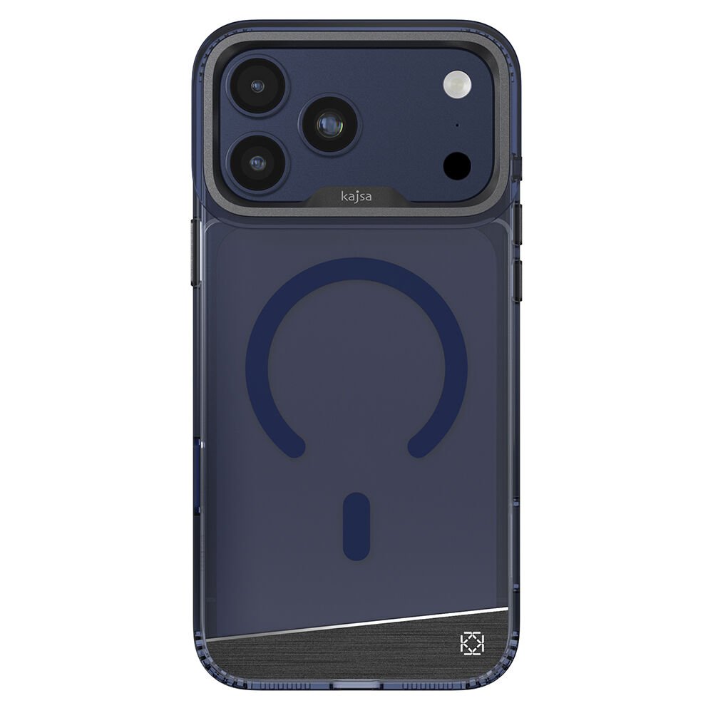 Apple iPhone 17 Pro Kılıf M-safe Şarj Özellikli Airbag Tasarımlı O-Ring Şeffaf Kajsa Trans Alüminyum Shield Serisi Kılıf Mavi 