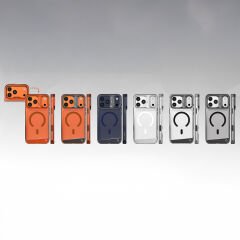 Apple iPhone 17 Pro Kılıf M-safe Şarj Özellikli Airbag Tasarımlı O-Ring Şeffaf Kajsa Trans Alüminyum Shield Serisi Kılıf Turuncu