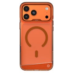 Apple iPhone 17 Pro Kılıf M-safe Şarj Özellikli Airbag Tasarımlı O-Ring Şeffaf Kajsa Trans Alüminyum Shield Serisi Kılıf Turuncu