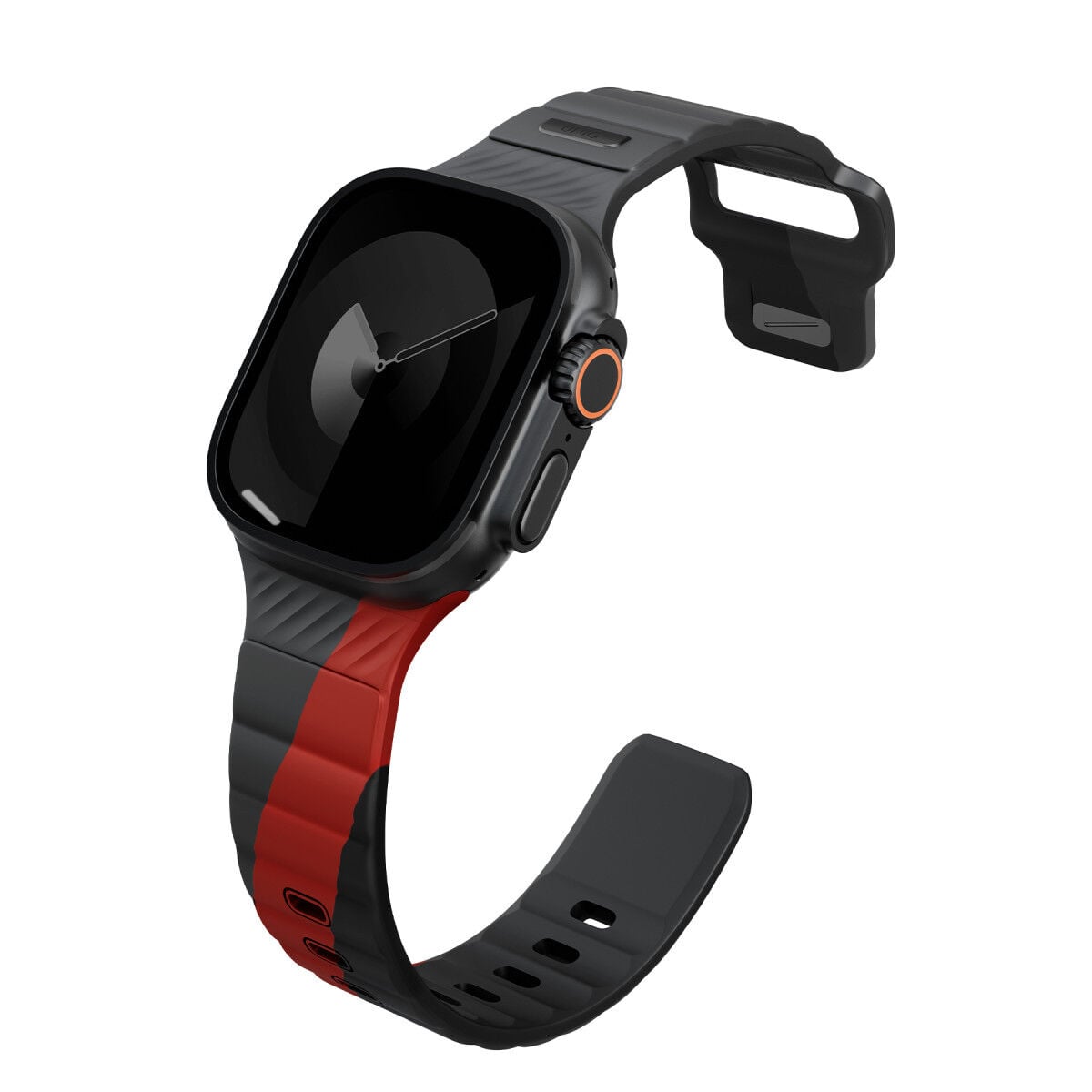 Uniq Apple Watch Ultra 49mm Stride Rubber FKM Designer Edition Silikon Kordon - Siyah-Kırmızı
