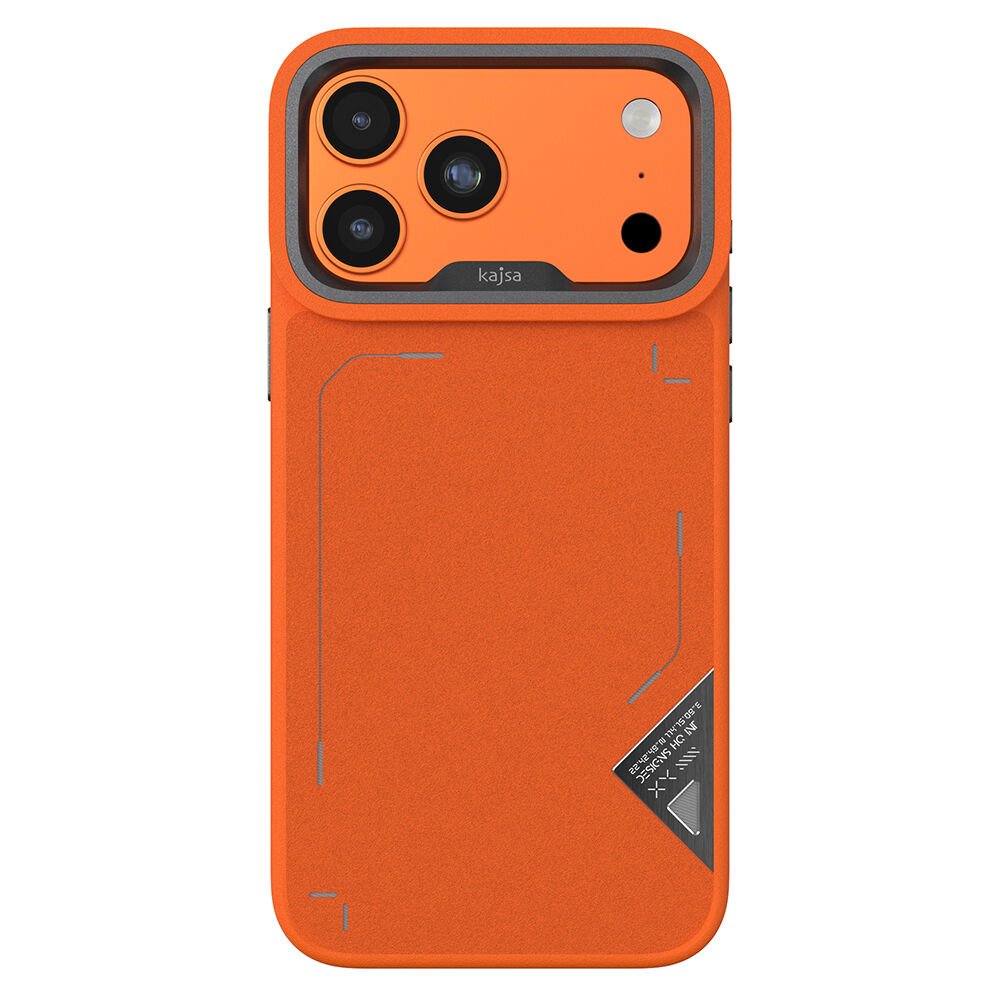 Apple iPhone 17 Pro Kılıf M-safe Şarj Özellikli O-Ring Metal Kamera Çerçeveli Kajsa Matrix Collection Kılıf Turuncu-Gri
