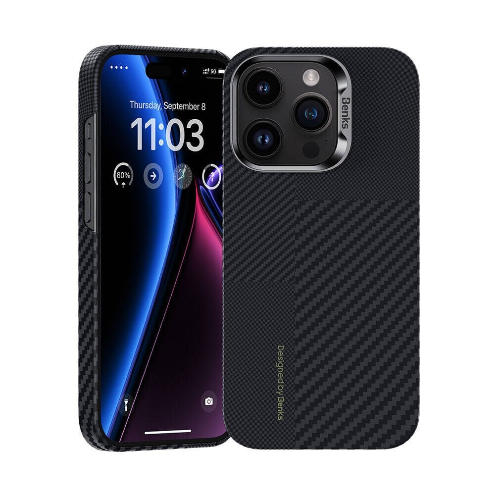 Apple iPhone 15 Pro Max M-safe Şarj Özellikli Karbon Fiber Benks Montage ArmorAir Kevlar Kılıf