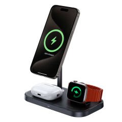 Benks W16 3in1 Telefon&Akıllı Saat&Kulaklık Kablosuz Şarj Standı - Siyah
