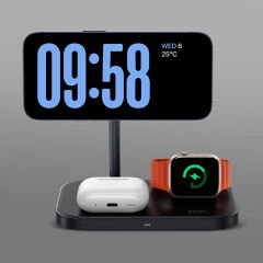 Benks W16 3in1 Telefon&Akıllı Saat&Kulaklık Kablosuz Şarj Standı - Siyah