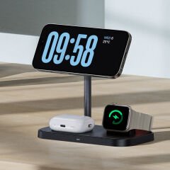 Benks W16 3in1 Telefon&Akıllı Saat&Kulaklık Kablosuz Şarj Standı - Siyah